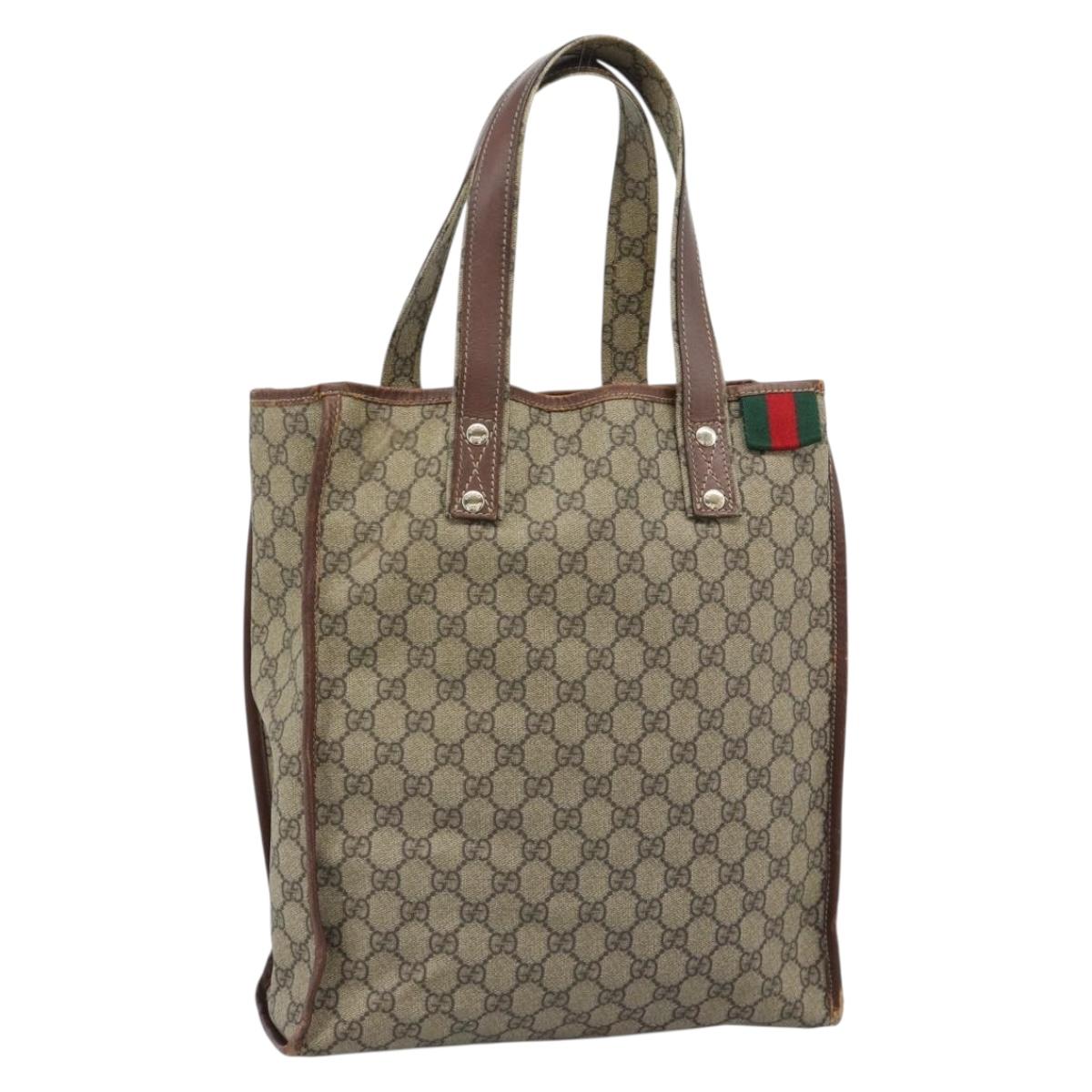 GUCCI GG Supreme Web Sherry Line Tote Bag PVC Beige Gold Red 211135 Auth 166626
