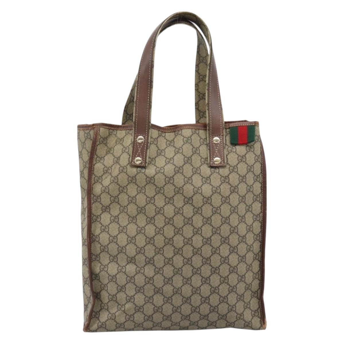 GUCCI GG Supreme Web Sherry Line Tote Bag PVC Beige Gold Red 211135 Auth 166626