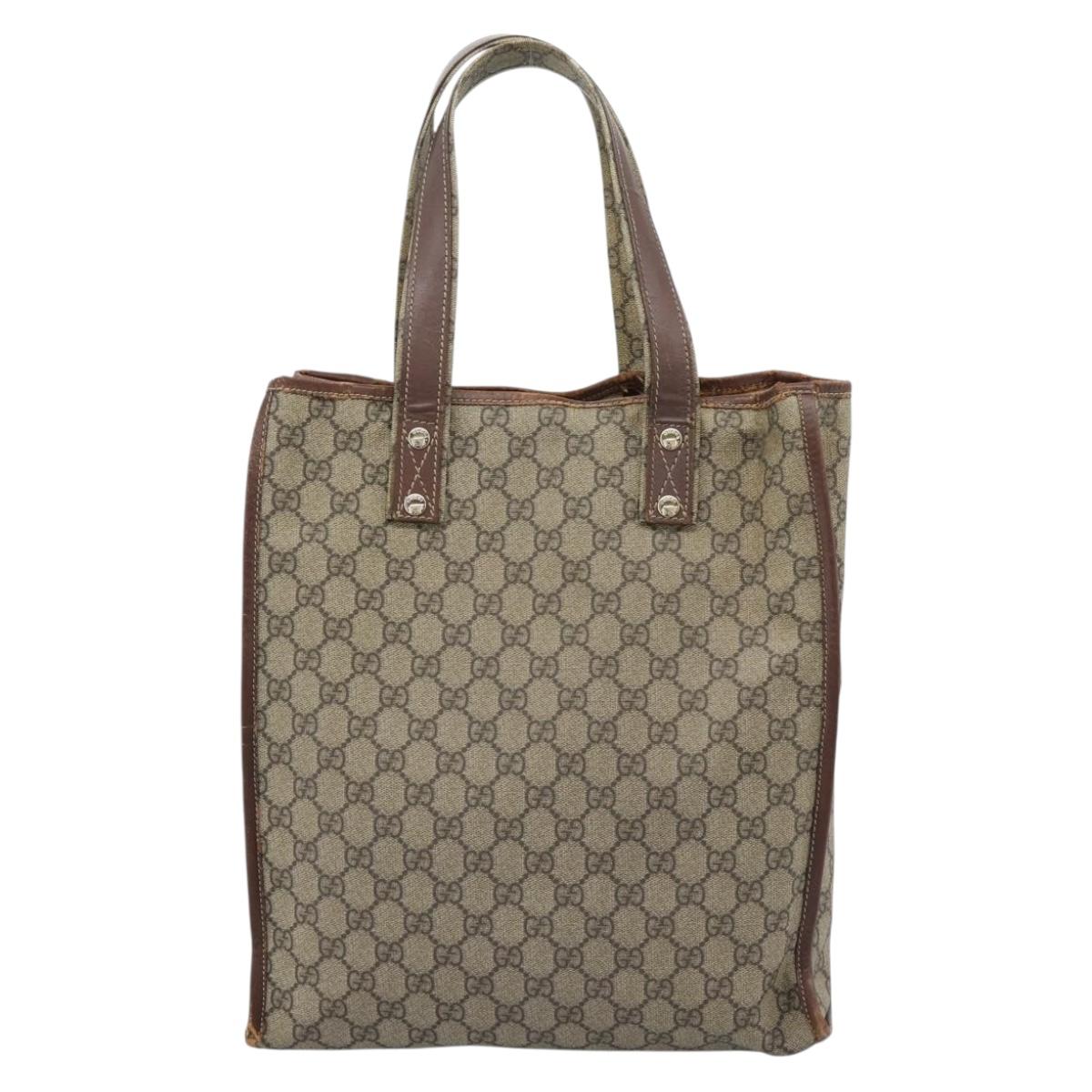 GUCCI GG Supreme Web Sherry Line Tote Bag PVC Beige Gold Red 211135 Auth 166626