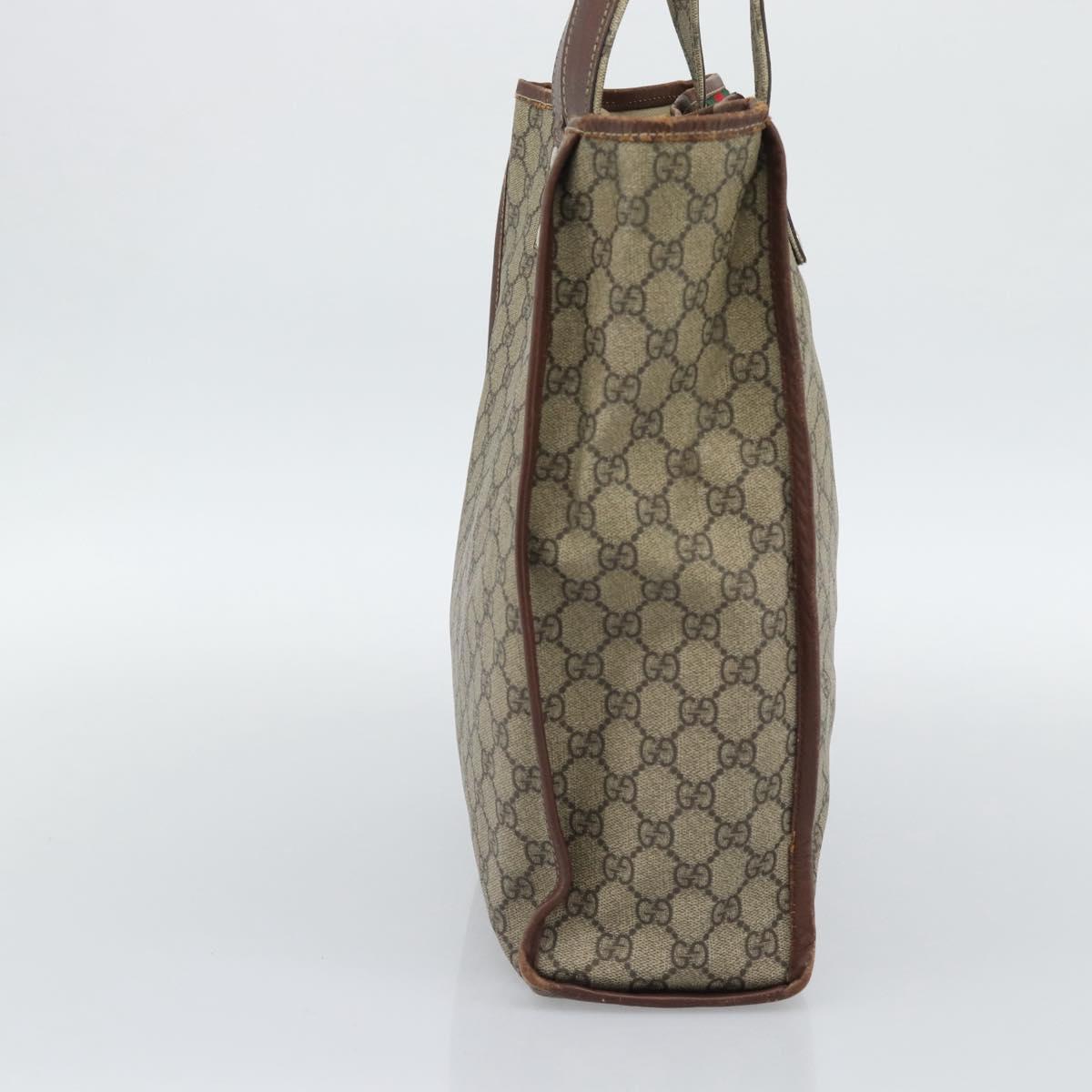 GUCCI GG Supreme Web Sherry Line Tote Bag PVC Beige Gold Red 211135 Auth 166626