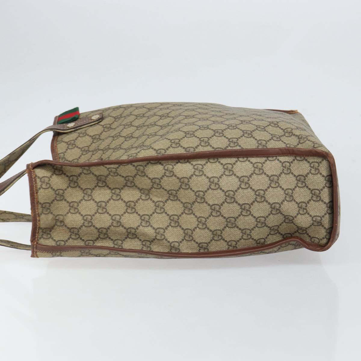 GUCCI GG Supreme Web Sherry Line Tote Bag PVC Beige Gold Red 211135 Auth 166626