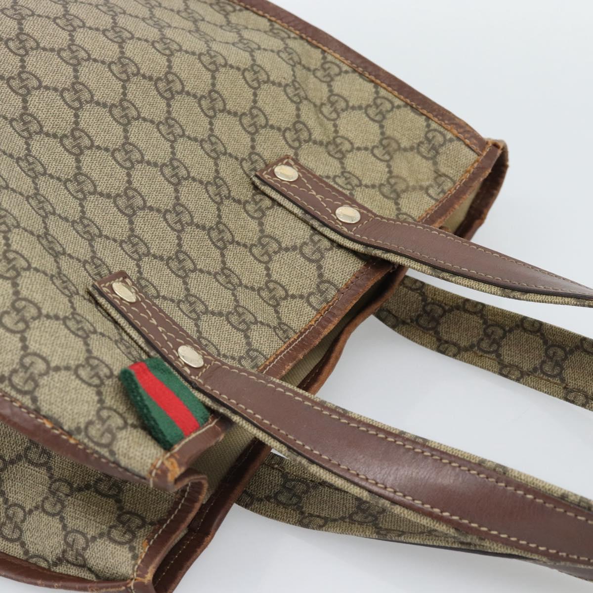 GUCCI GG Supreme Web Sherry Line Tote Bag PVC Beige Gold Red 211135 Auth 166626