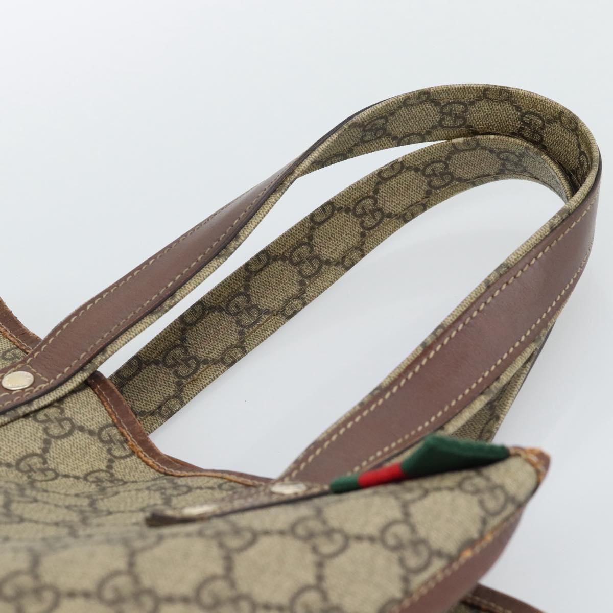GUCCI GG Supreme Web Sherry Line Tote Bag PVC Beige Gold Red 211135 Auth 166626
