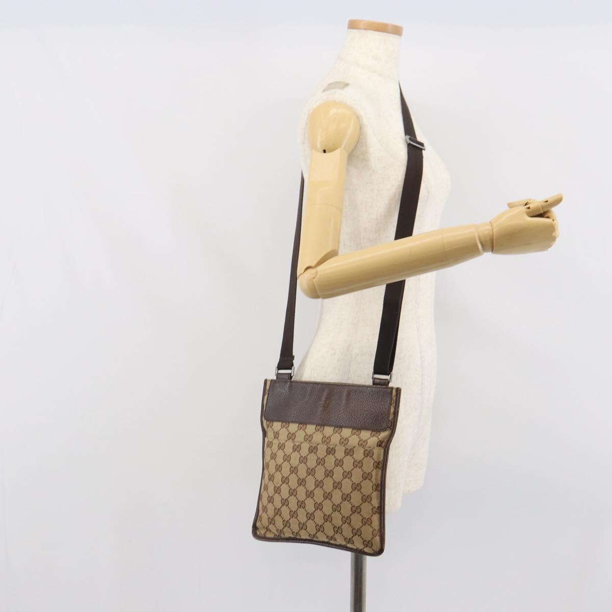 GUCCI GG Canvas Shoulder Bag Beige Silver 27639 Auth 166628