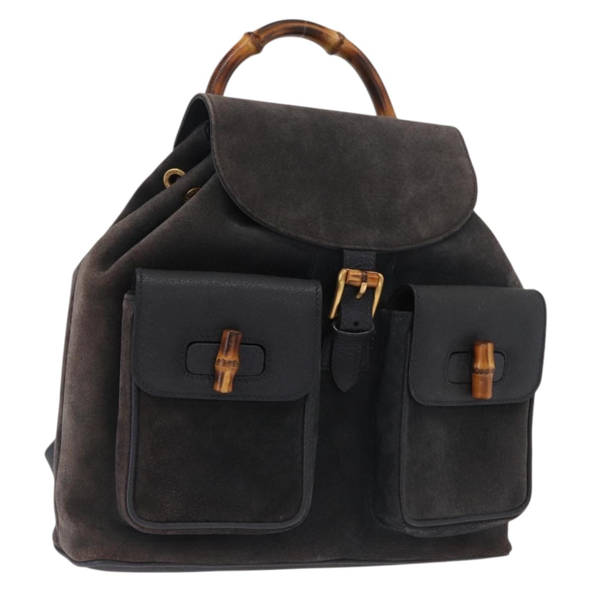 GUCCI Bamboo Backpack Suede Navy Gold 003 2058 0016 Auth 166631