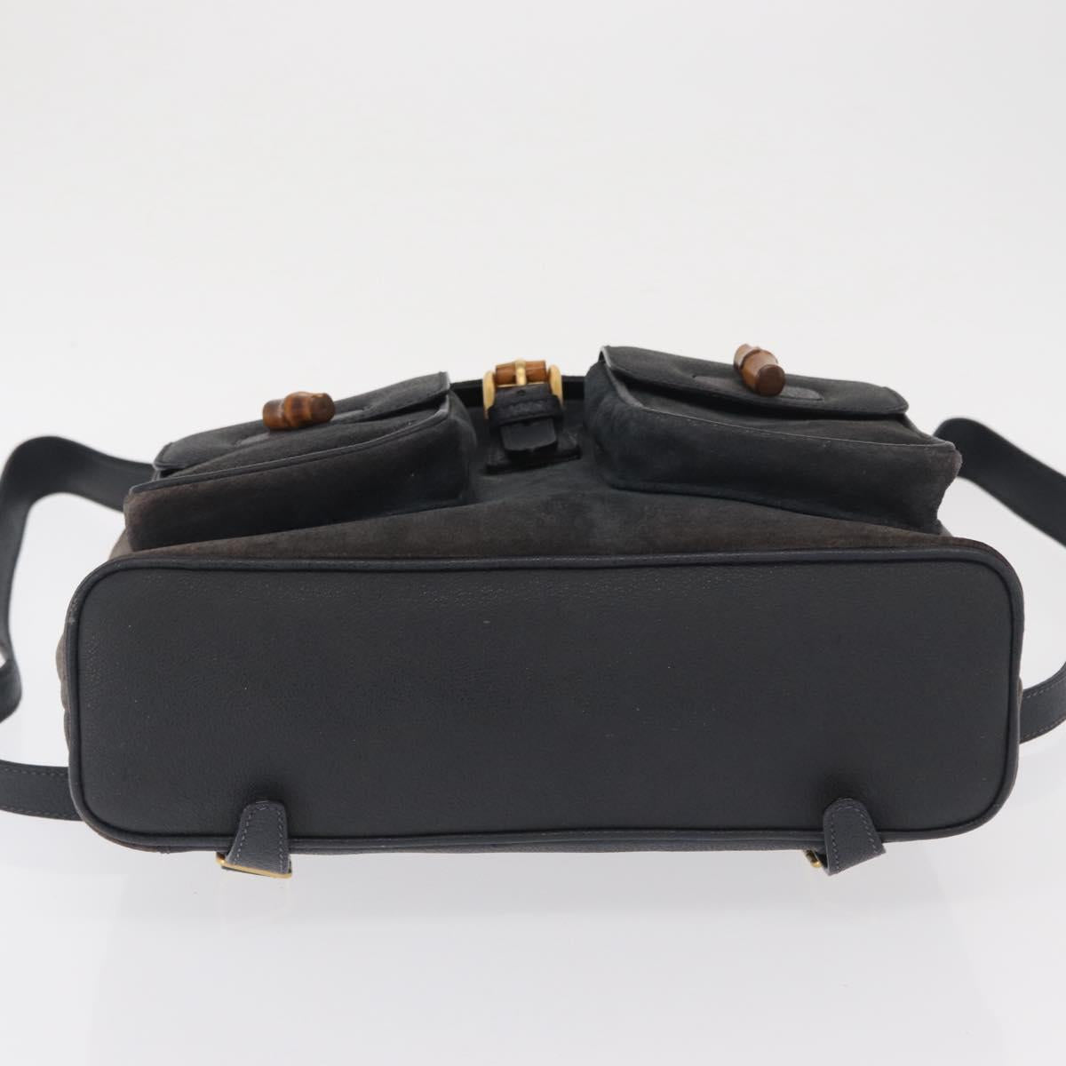 GUCCI Bamboo Backpack Suede Navy Gold 003 2058 0016 Auth 166631