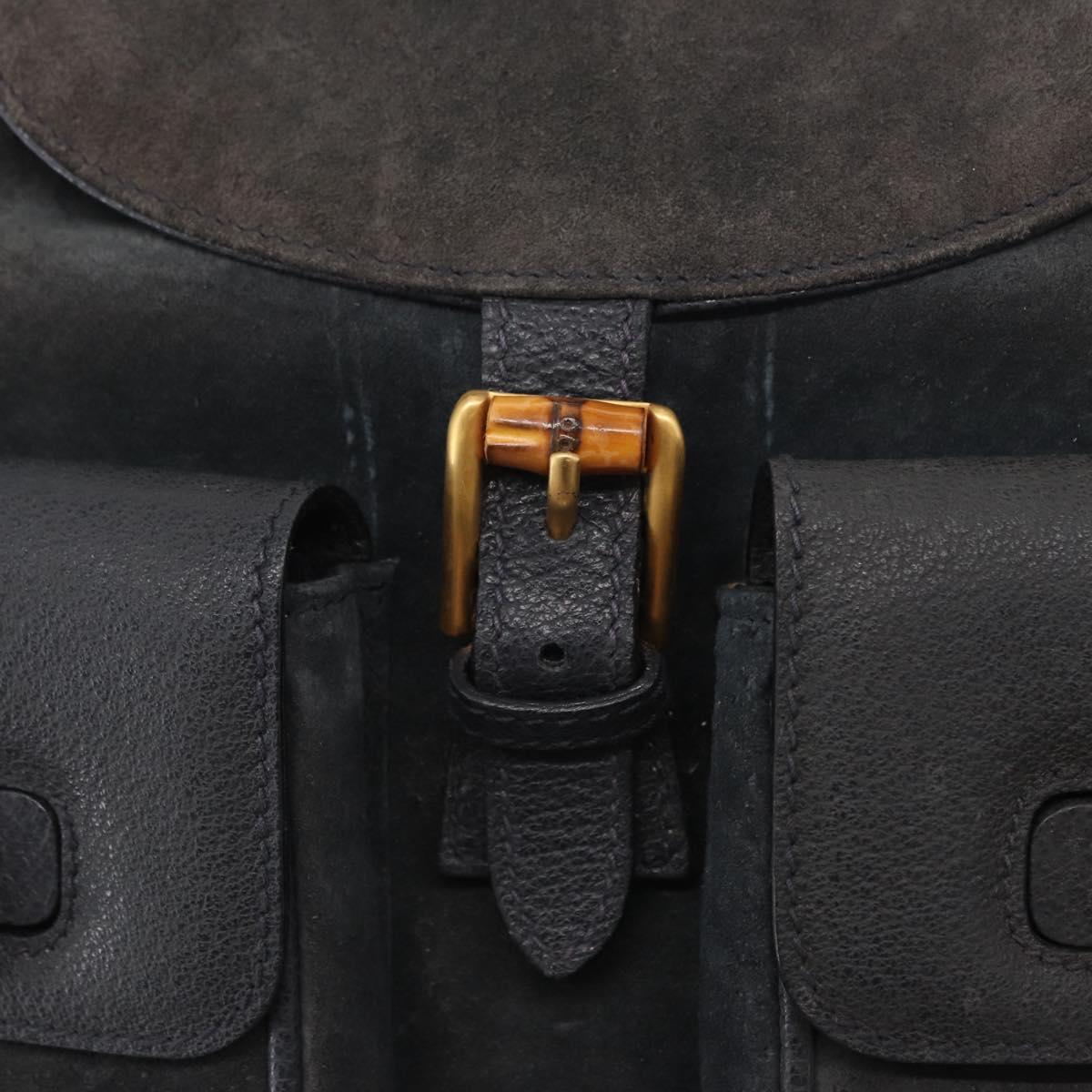 GUCCI Bamboo Backpack Suede Navy Gold 003 2058 0016 Auth 166631