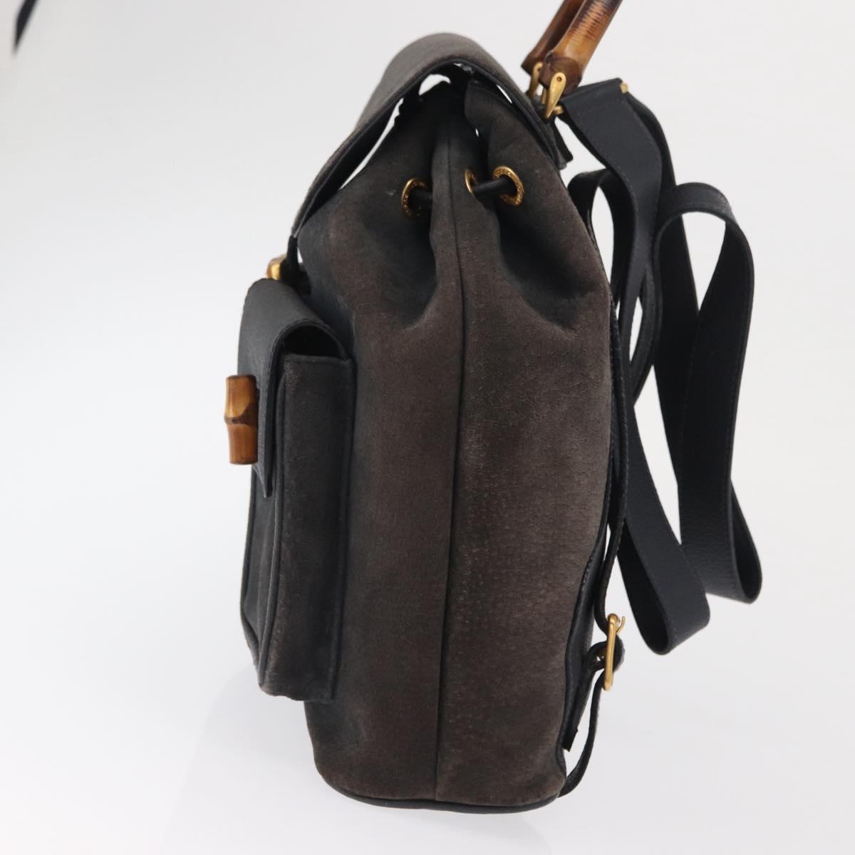 GUCCI Bamboo Backpack Suede Navy Gold 003 2058 0016 Auth 166631