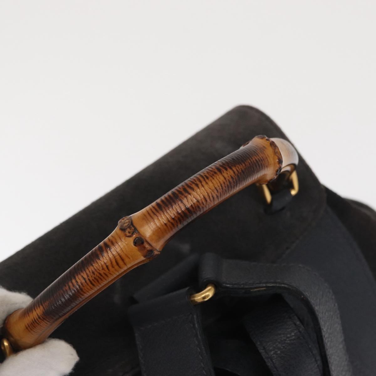 GUCCI Bamboo Backpack Suede Navy Gold 003 2058 0016 Auth 166631