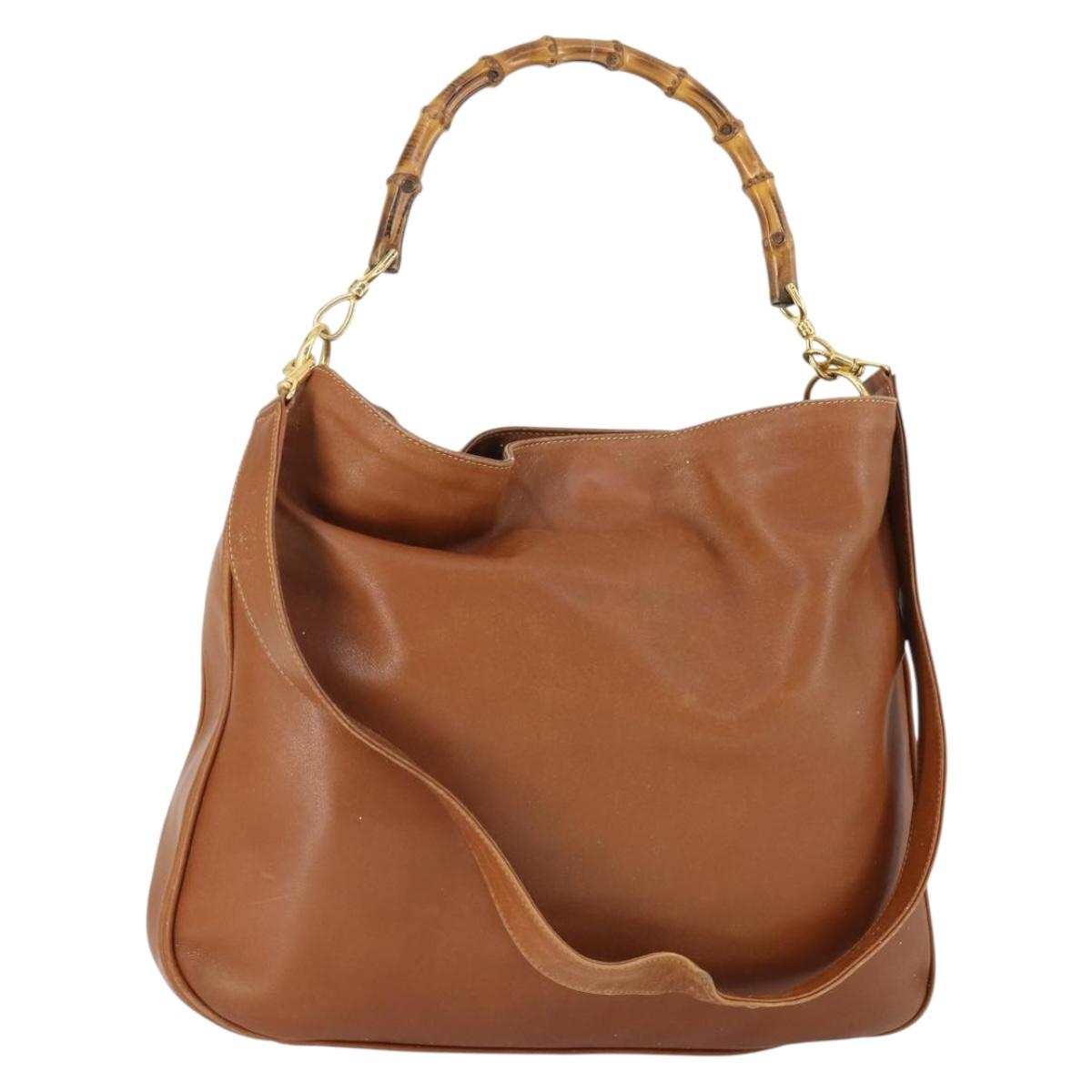 GUCCI Bamboo Hand Bag Leather 2way Brown Gold 001 1577 2615 Auth 166632