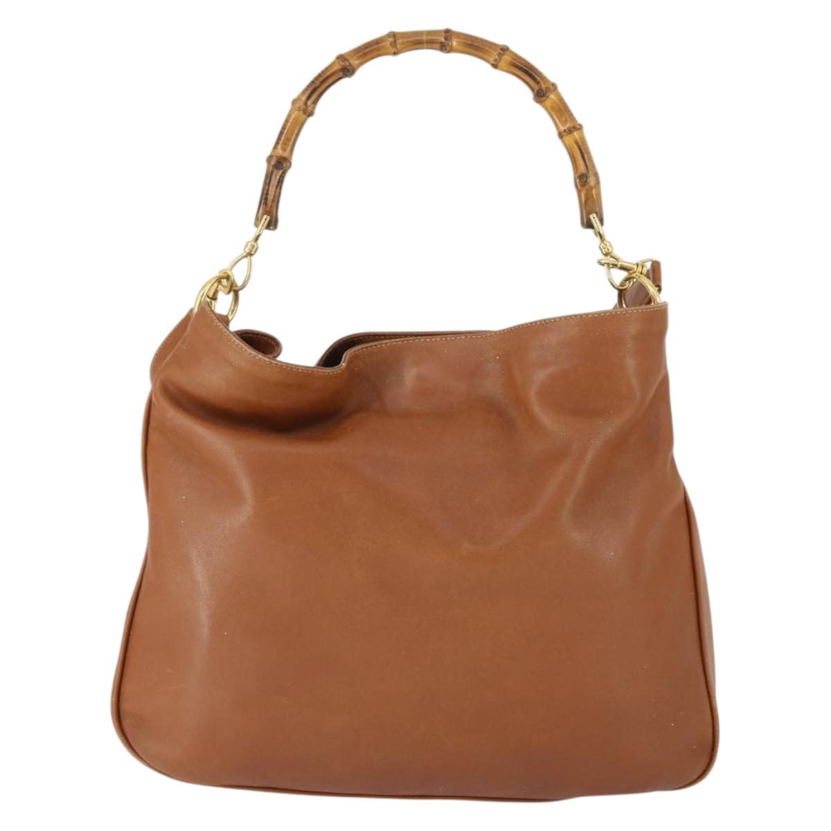 GUCCI Bamboo Hand Bag Leather 2way Brown Gold 001 1577 2615 Auth 166632