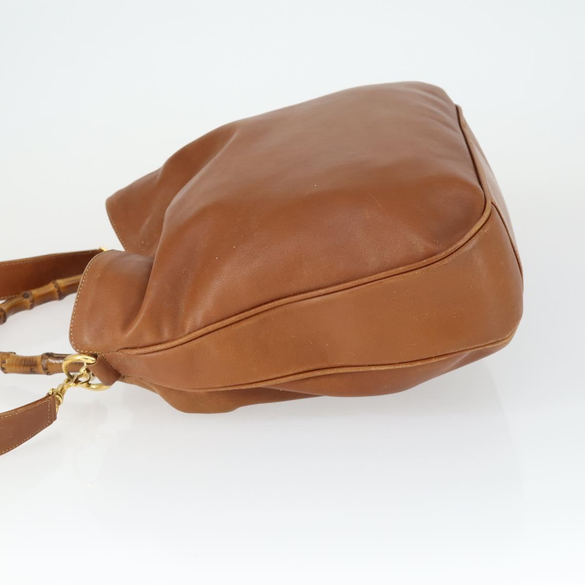 GUCCI Bamboo Hand Bag Leather 2way Brown Gold 001 1577 2615 Auth 166632