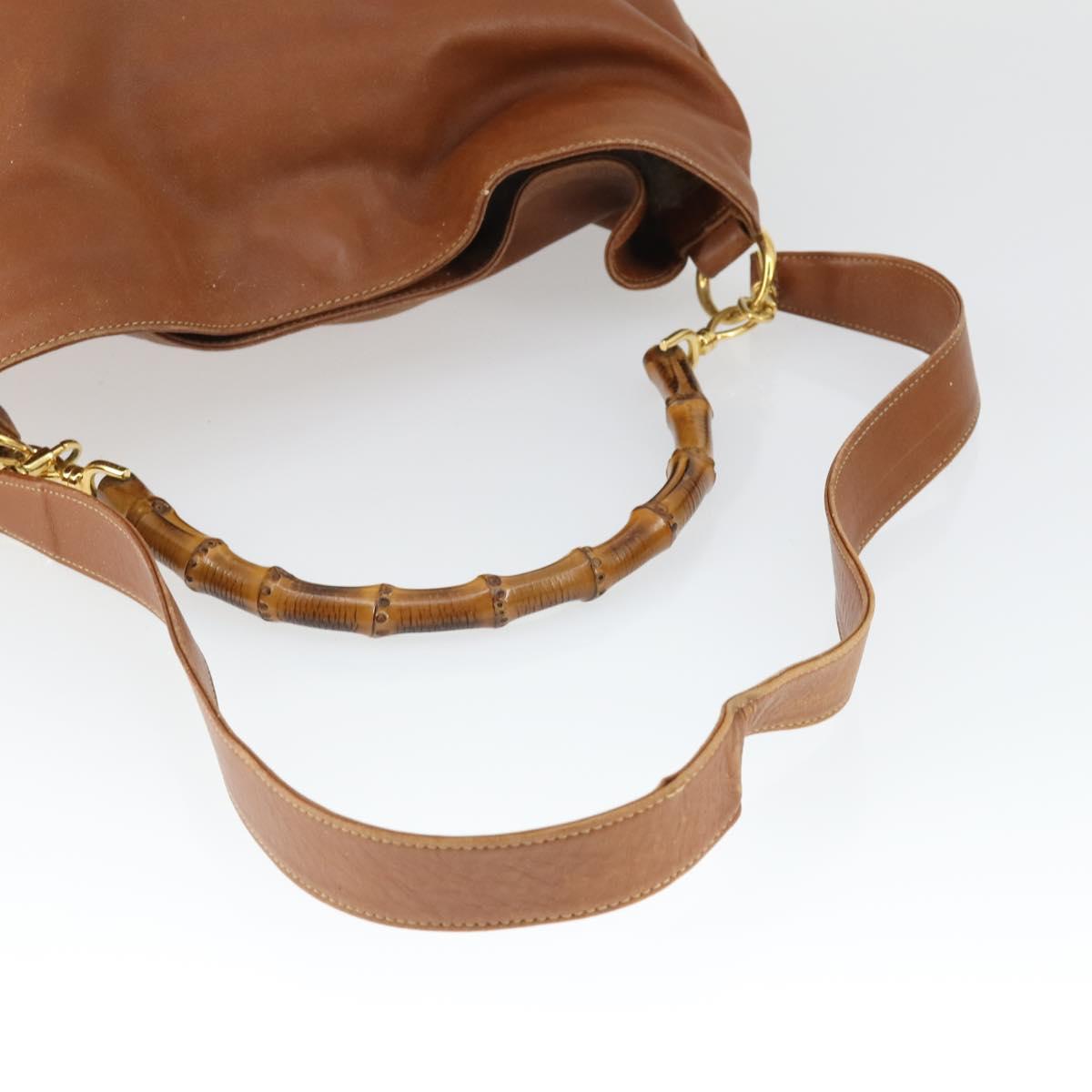 GUCCI Bamboo Hand Bag Leather 2way Brown Gold 001 1577 2615 Auth 166632