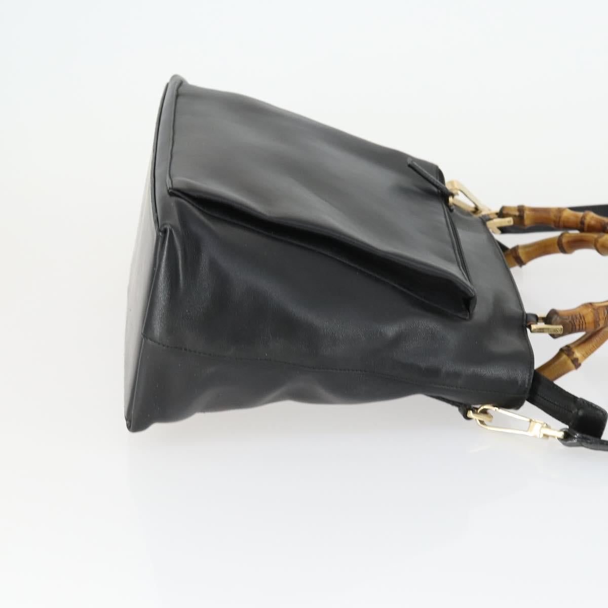 GUCCI Bamboo Hand Bag Leather 2way Black Gold 002 3754 0508 Auth 166633