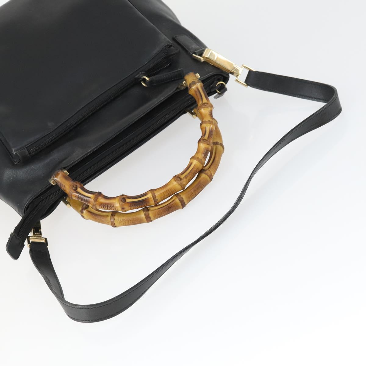 GUCCI Bamboo Hand Bag Leather 2way Black Gold 002 3754 0508 Auth 166633