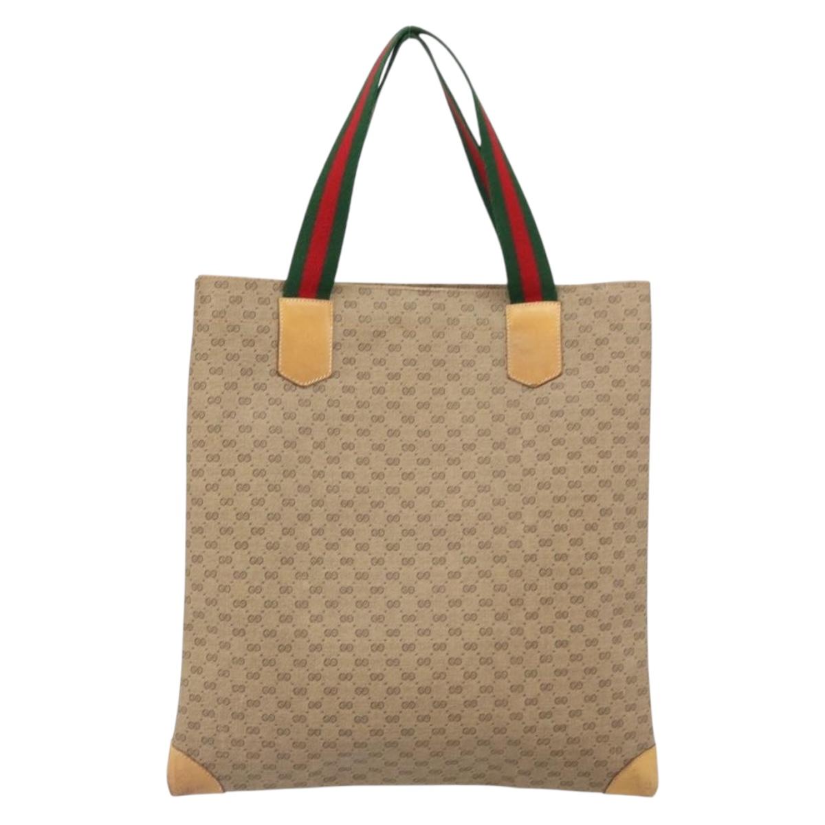 GUCCI Micro GG Supreme Web Sherry Line Tote Bag PVC Beige 02 37 1300 Auth 166634