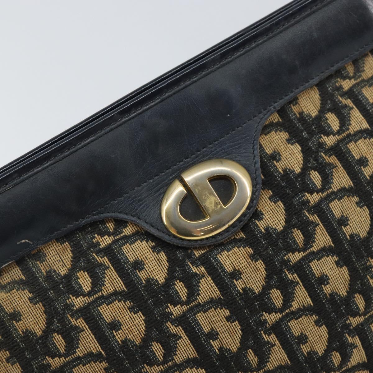 Christian Dior Trotter Canvas Clutch Bag Navy Gold Auth 166635