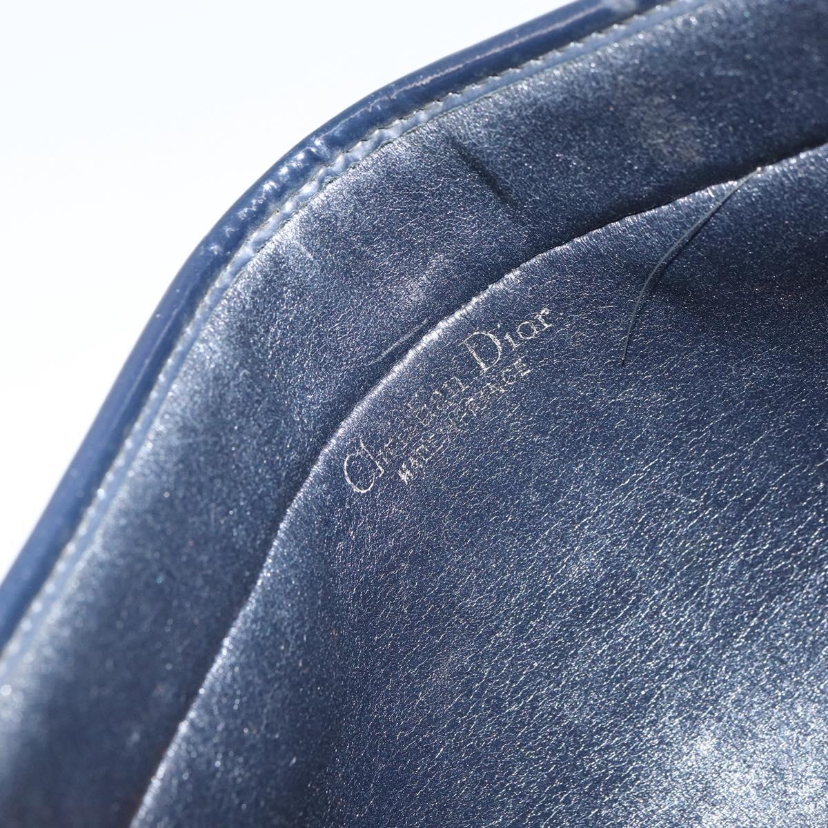 Christian Dior Trotter Canvas Clutch Bag Navy Gold Auth 166635