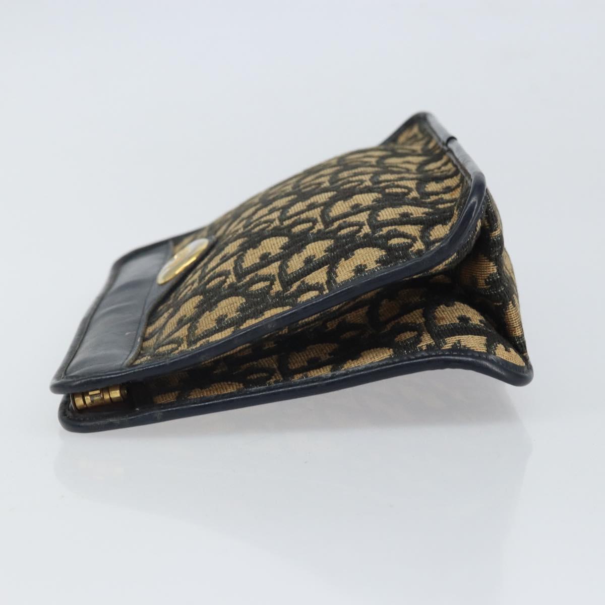 Christian Dior Trotter Canvas Clutch Bag Navy Gold Auth 166635
