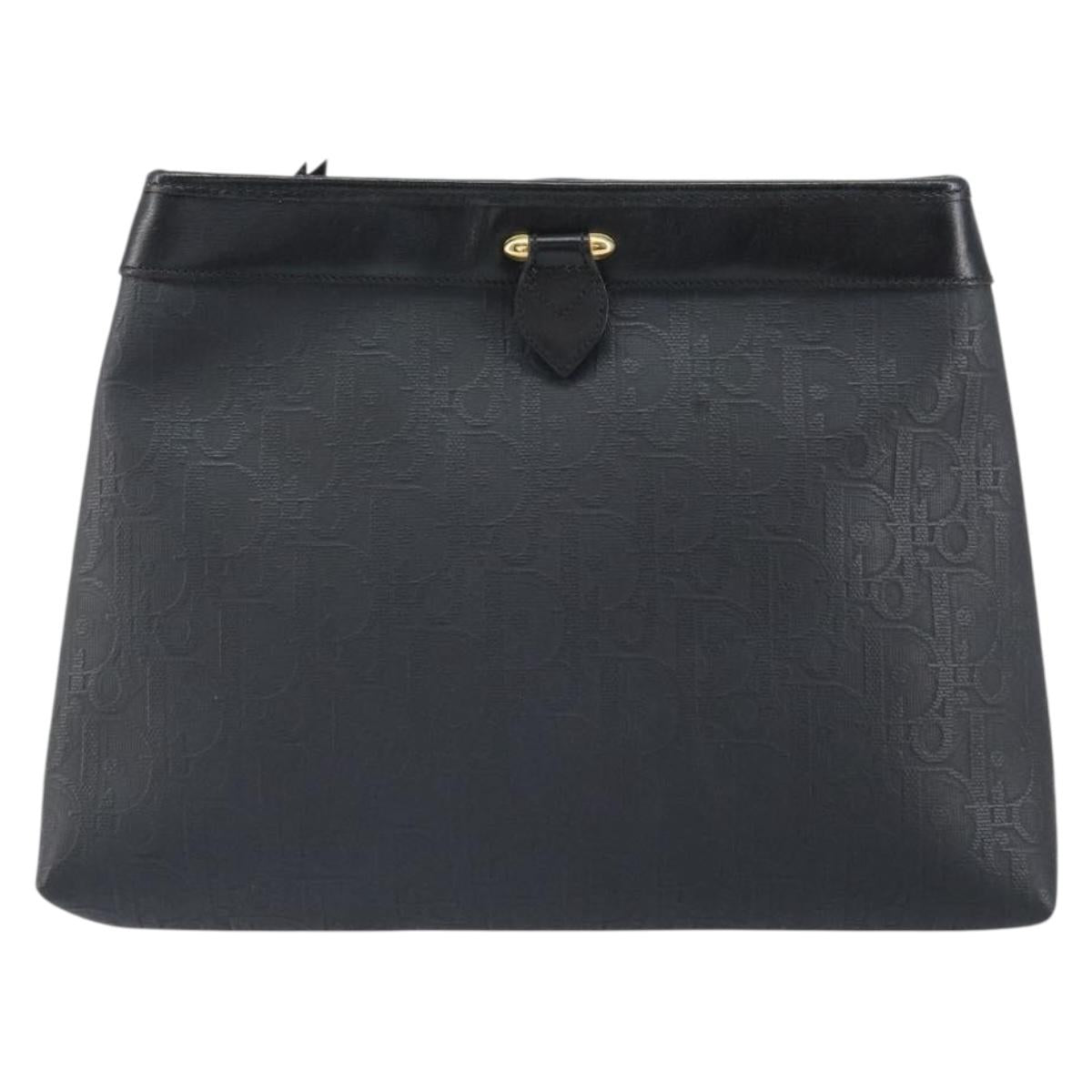 Christian Dior Trotter Canvas Clutch Bag Black Gold Auth 166636
