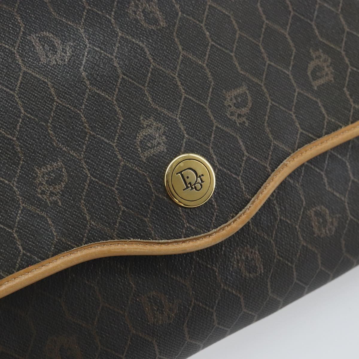 Christian Dior Honeycomb Canvas Shoulder Bag PVC Black Gold Auth 166639