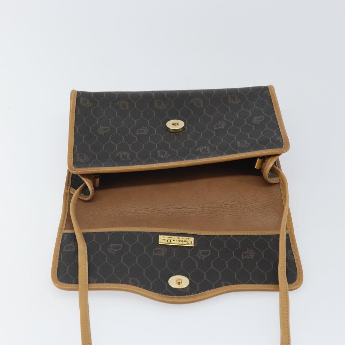 Christian Dior Honeycomb Canvas Shoulder Bag PVC Black Gold Auth 166639