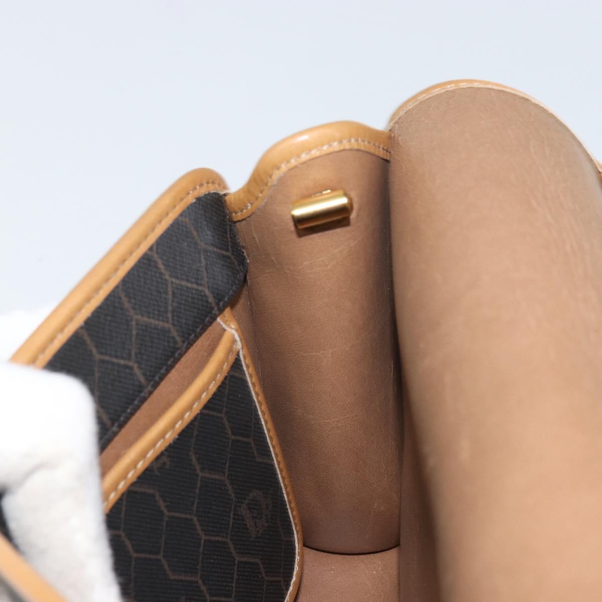 Christian Dior Honeycomb Canvas Shoulder Bag PVC Black Gold Auth 166639