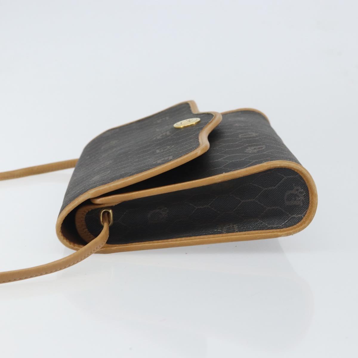 Christian Dior Honeycomb Canvas Shoulder Bag PVC Black Gold Auth 166639