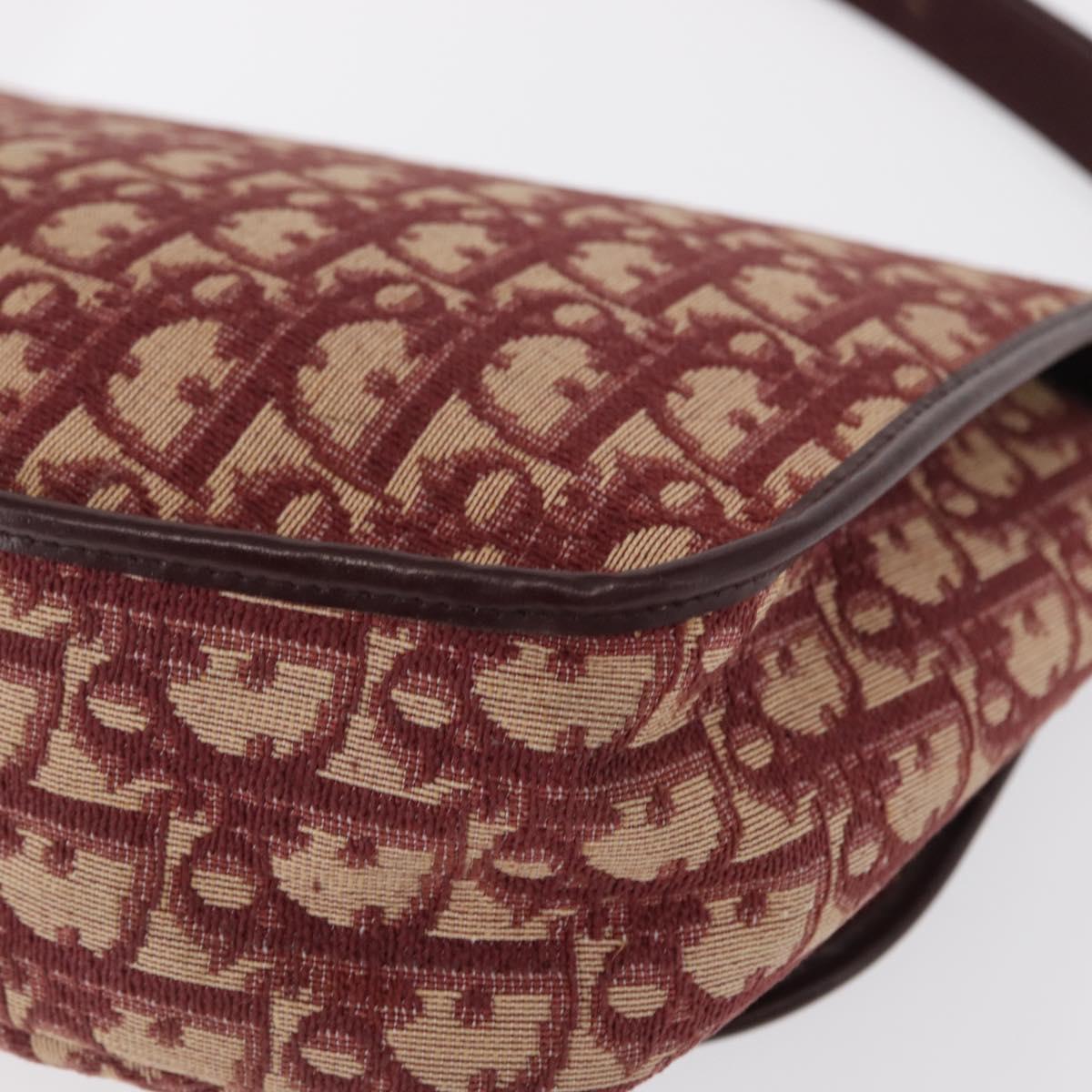 Christian Dior Trotter Canvas Shoulder Bag Red Gold Auth 166640