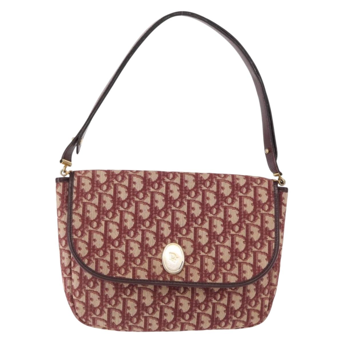 Christian Dior Trotter Canvas Shoulder Bag Red Gold Auth 166640