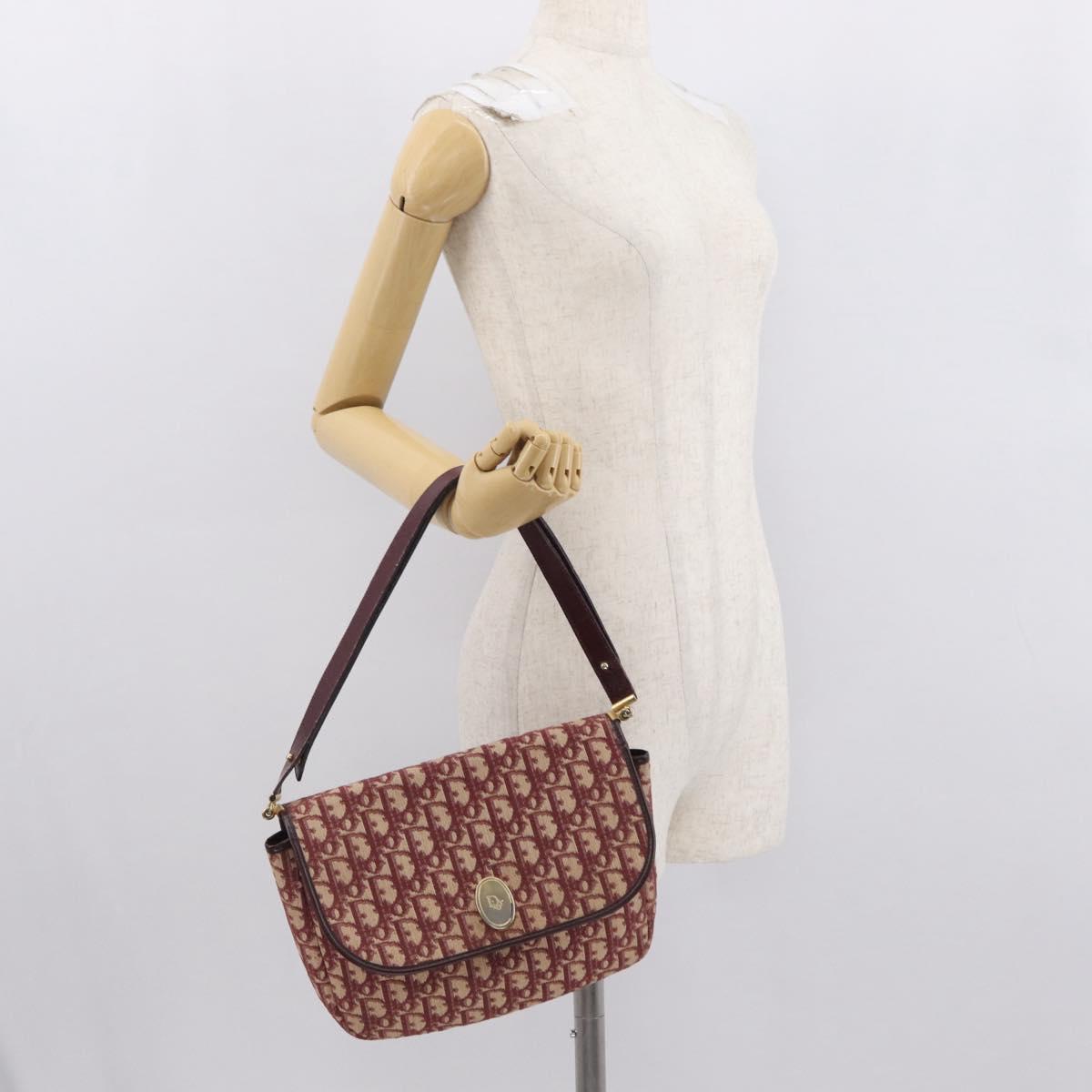 Christian Dior Trotter Canvas Shoulder Bag Red Gold Auth 166640