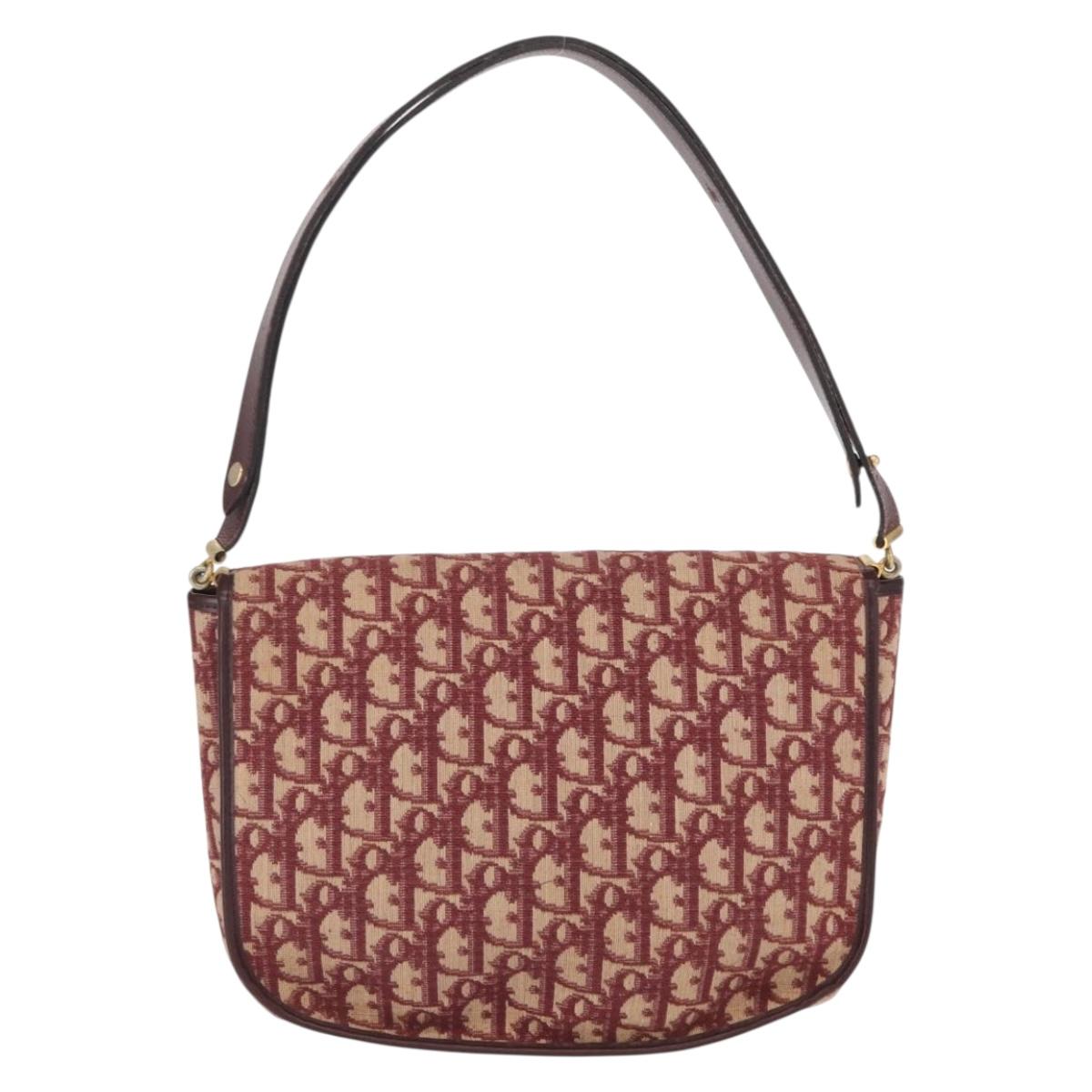 Christian Dior Trotter Canvas Shoulder Bag Red Gold Auth 166640