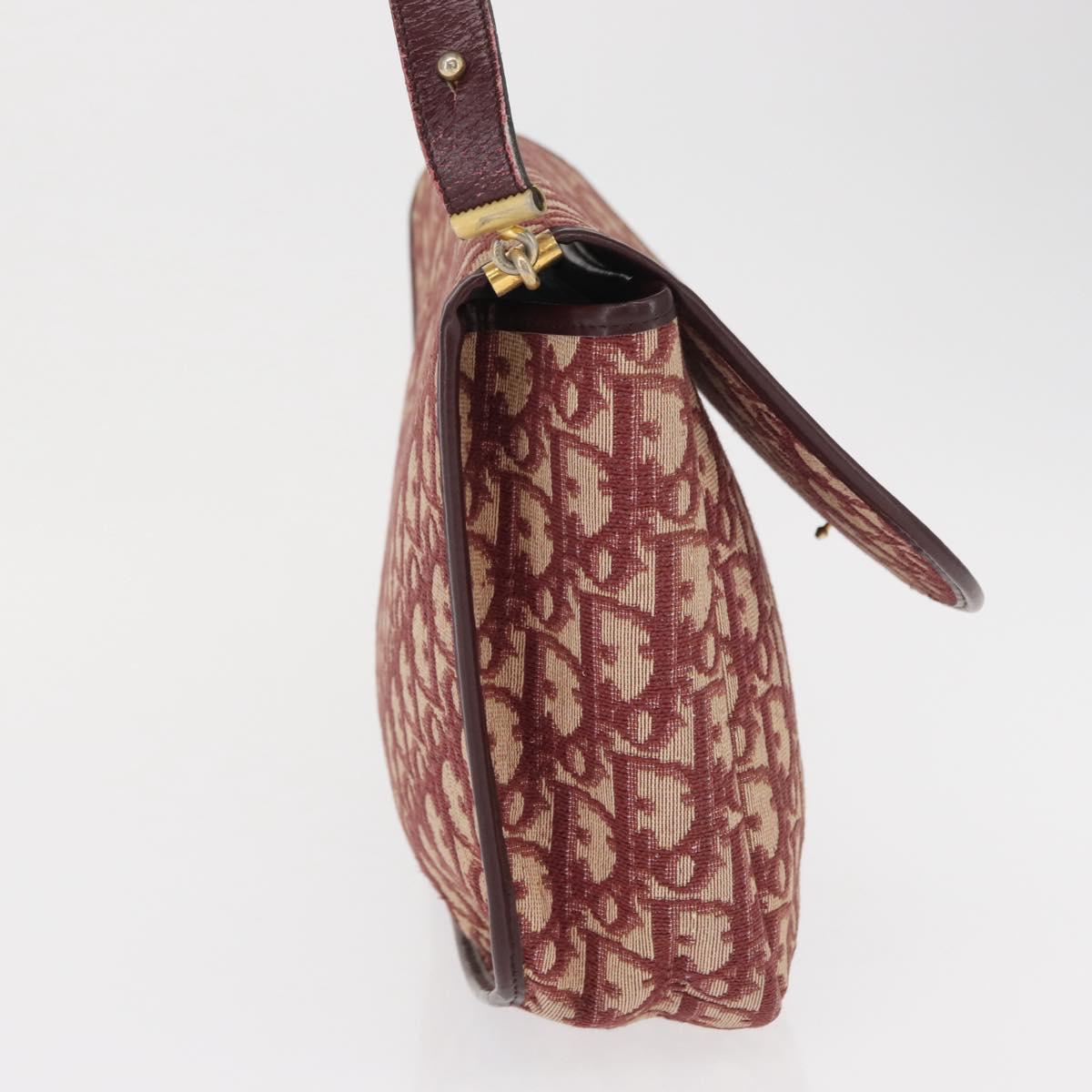 Christian Dior Trotter Canvas Shoulder Bag Red Gold Auth 166640