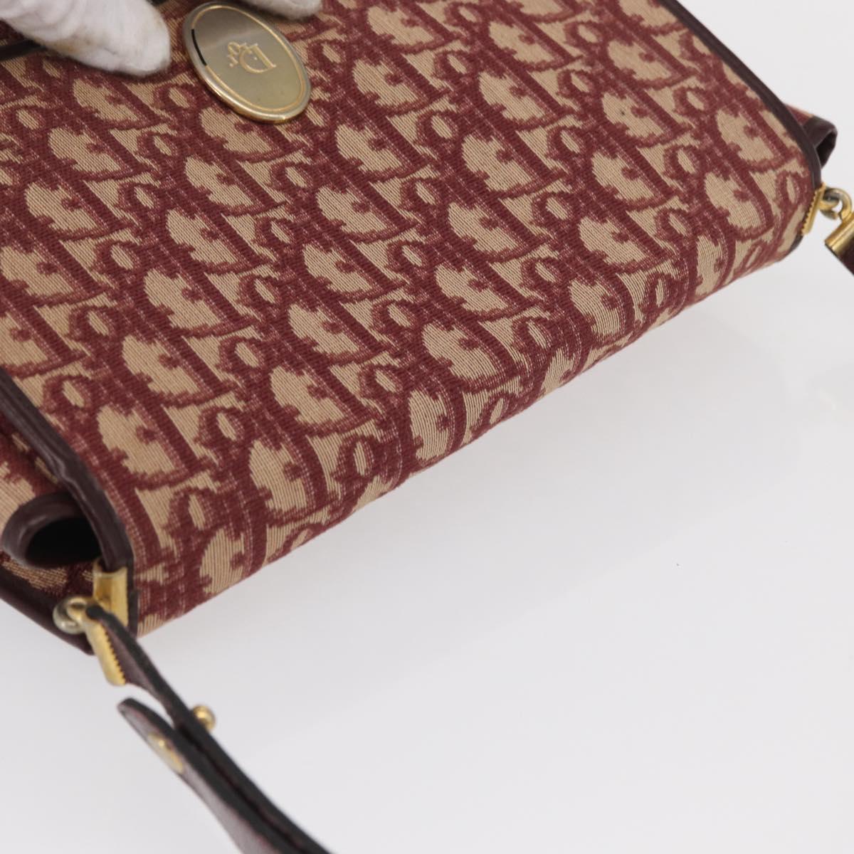 Christian Dior Trotter Canvas Shoulder Bag Red Gold Auth 166640