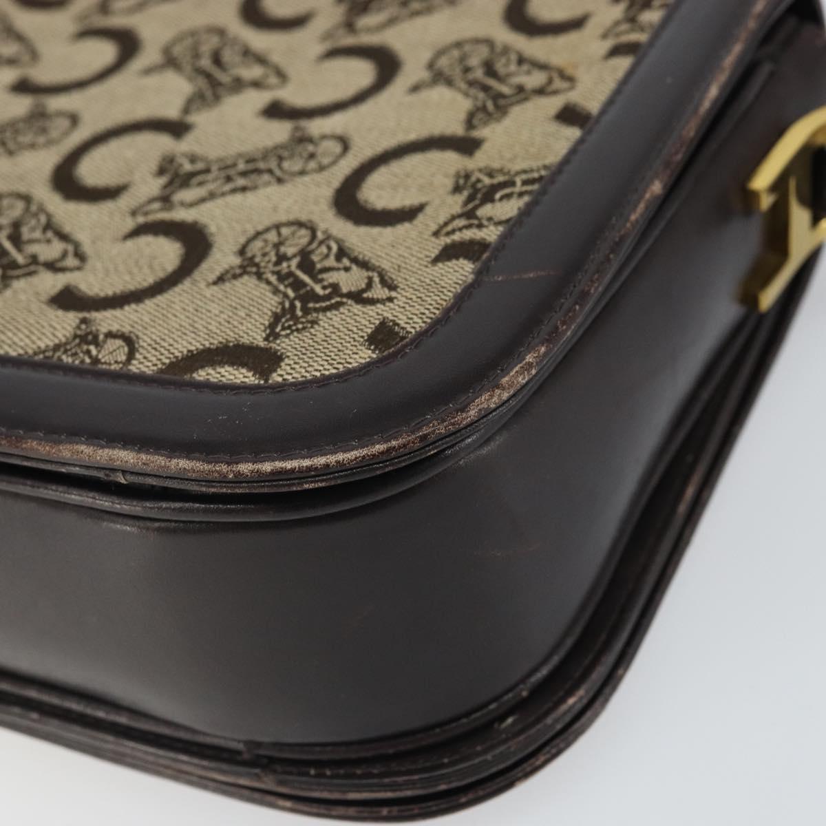 CELINE C Sulky Shoulder Bag Canvas Beige Gold Auth 166644