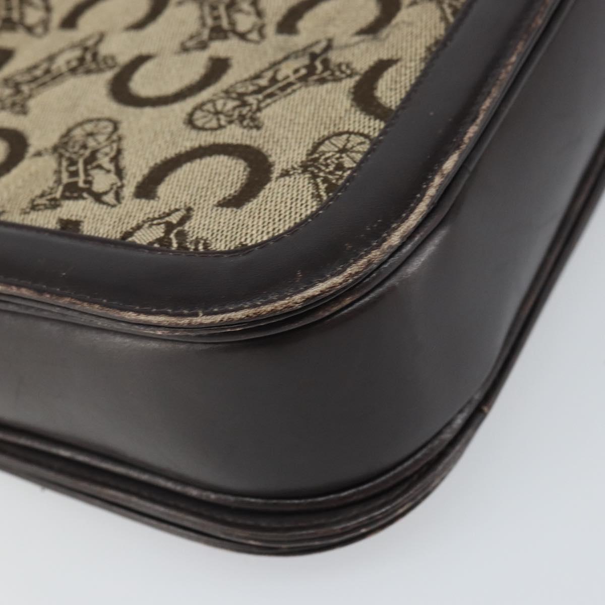 CELINE C Sulky Shoulder Bag Canvas Beige Gold Auth 166644