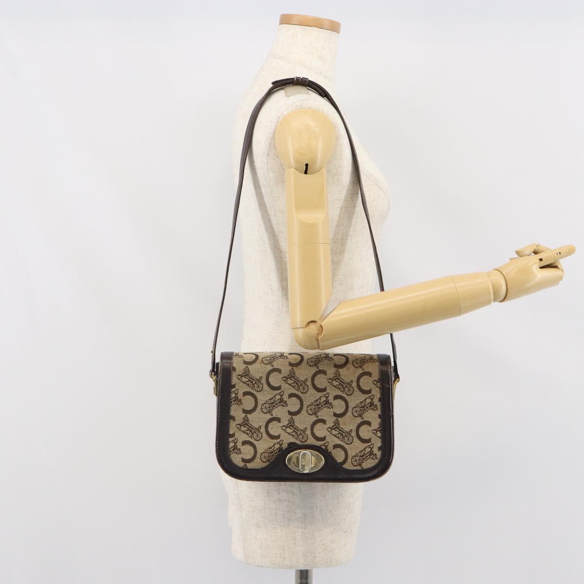 CELINE C Sulky Shoulder Bag Canvas Beige Gold Auth 166644
