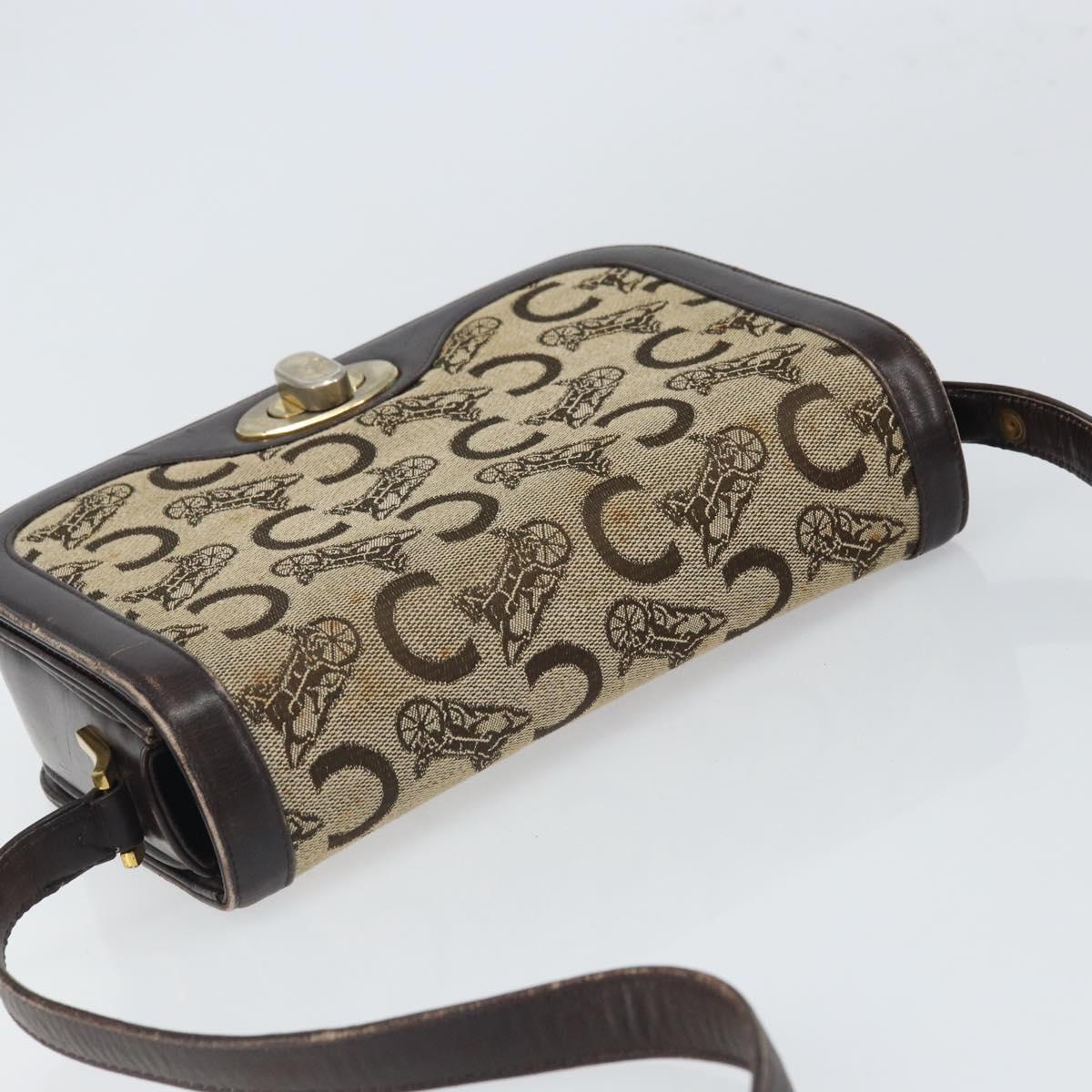 CELINE C Sulky Shoulder Bag Canvas Beige Gold Auth 166644