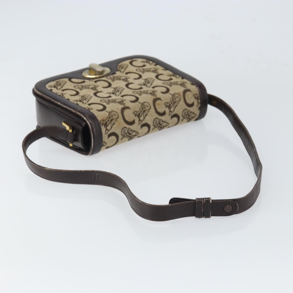 CELINE C Sulky Shoulder Bag Canvas Beige Gold Auth 166644