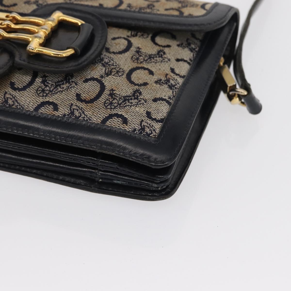 CELINE C Sulky Shoulder Bag Canvas Navy Gold Auth 166645