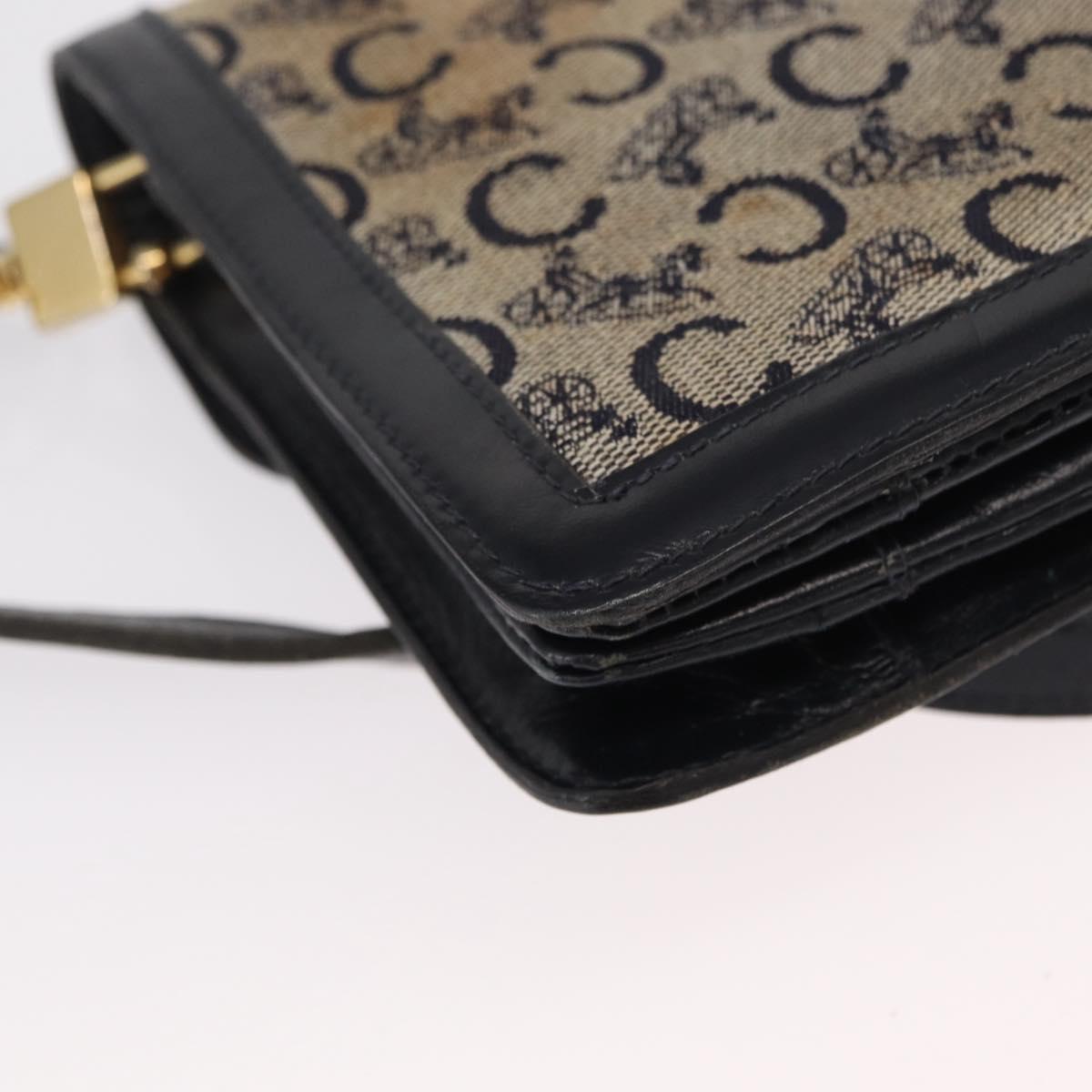 CELINE C Sulky Shoulder Bag Canvas Navy Gold Auth 166645