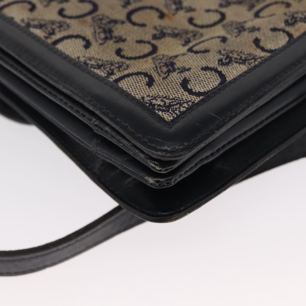 CELINE C Sulky Shoulder Bag Canvas Navy Gold Auth 166645