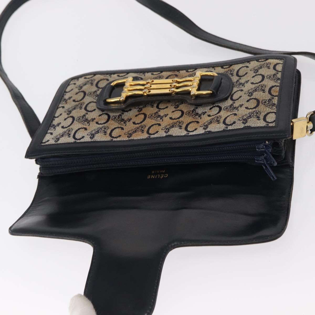 CELINE C Sulky Shoulder Bag Canvas Navy Gold Auth 166645