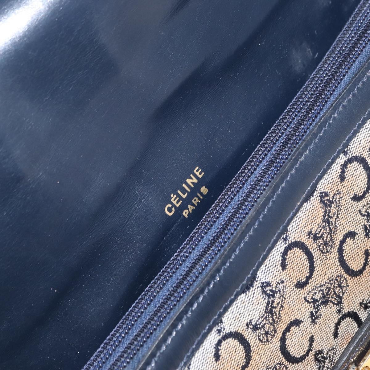 CELINE C Sulky Shoulder Bag Canvas Navy Gold Auth 166645