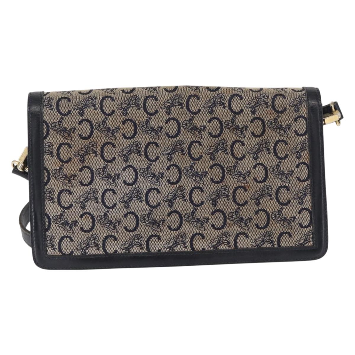 CELINE C Sulky Shoulder Bag Canvas Navy Gold Auth 166645