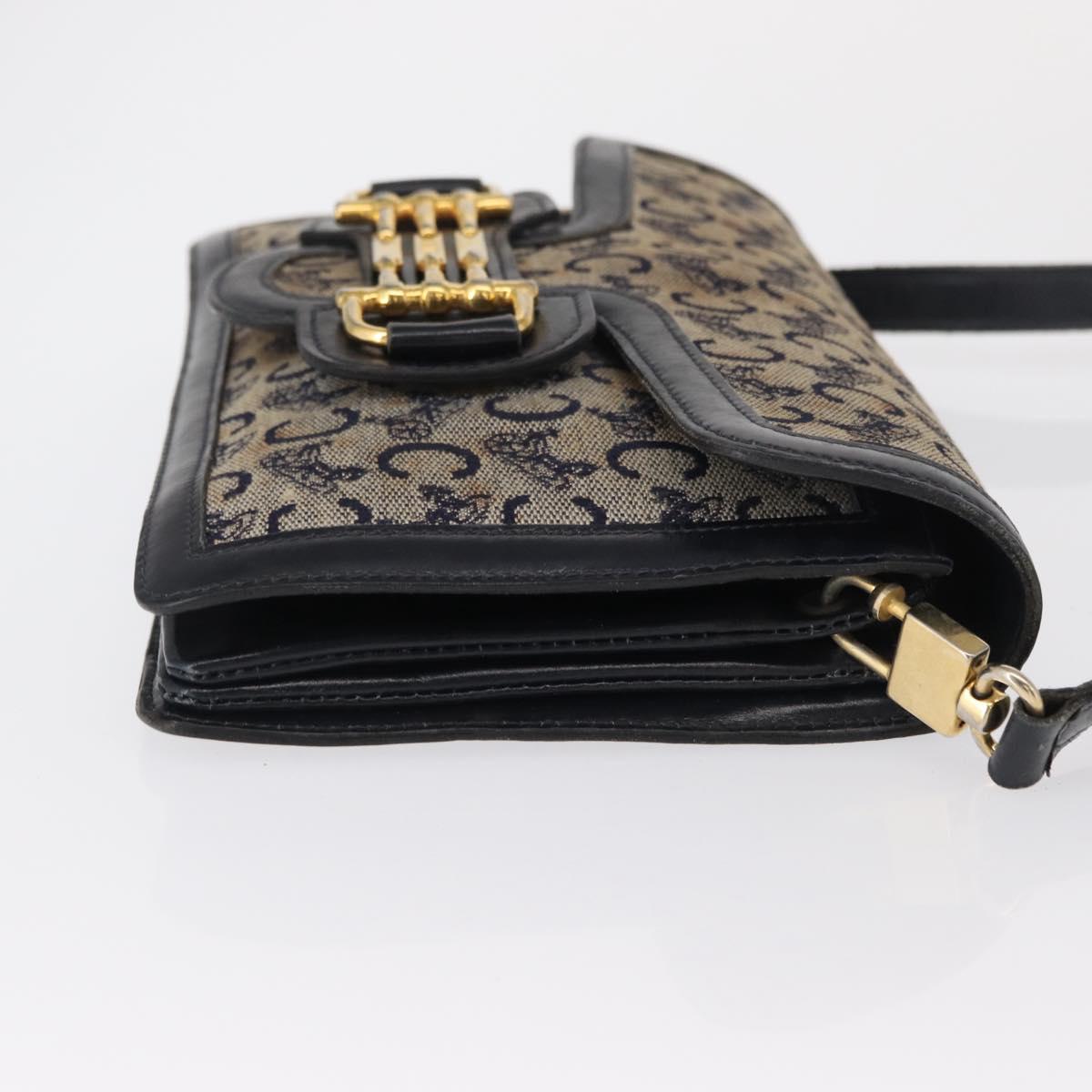 CELINE C Sulky Shoulder Bag Canvas Navy Gold Auth 166645