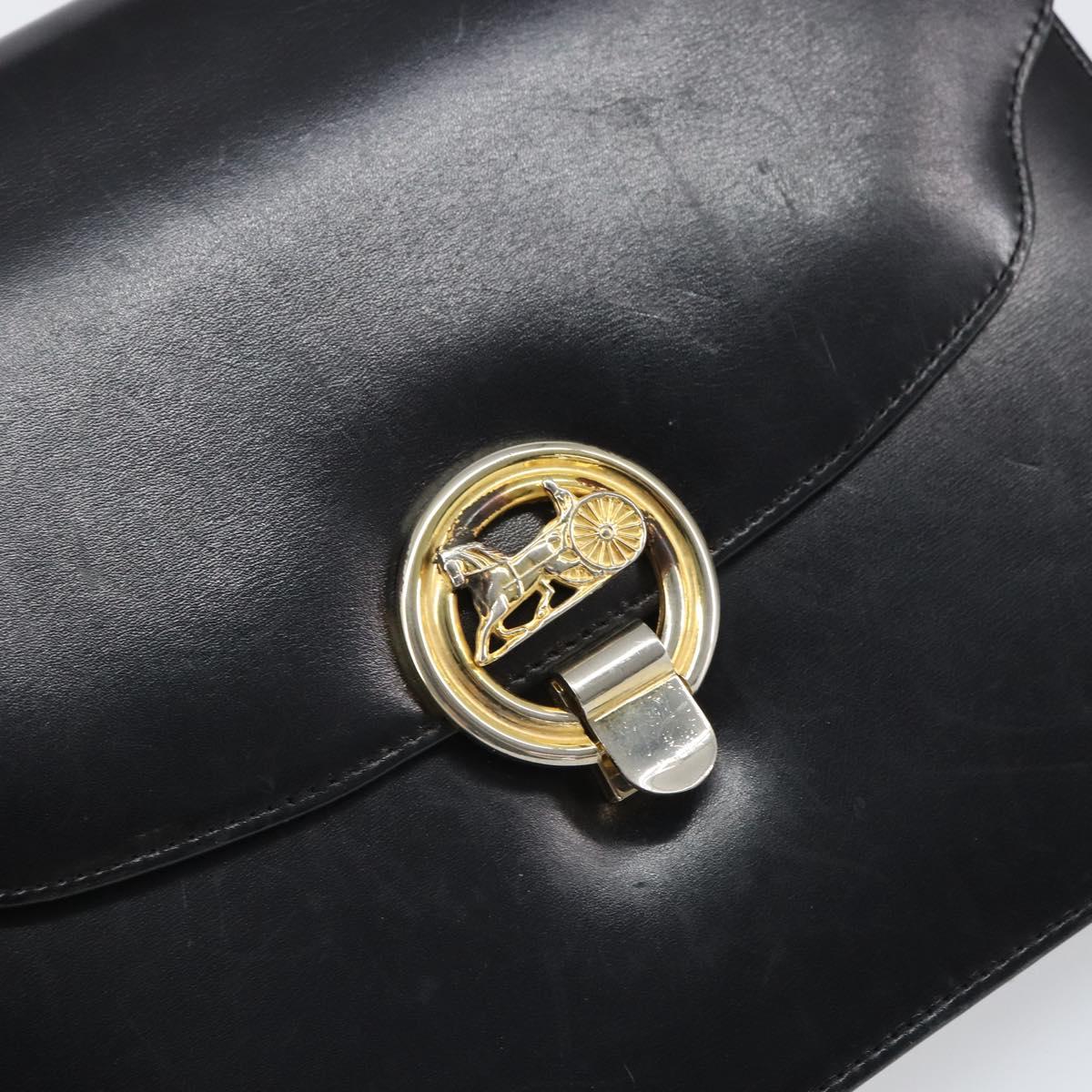 CELINE Shoulder Bag Leather Black Gold Auth 166646