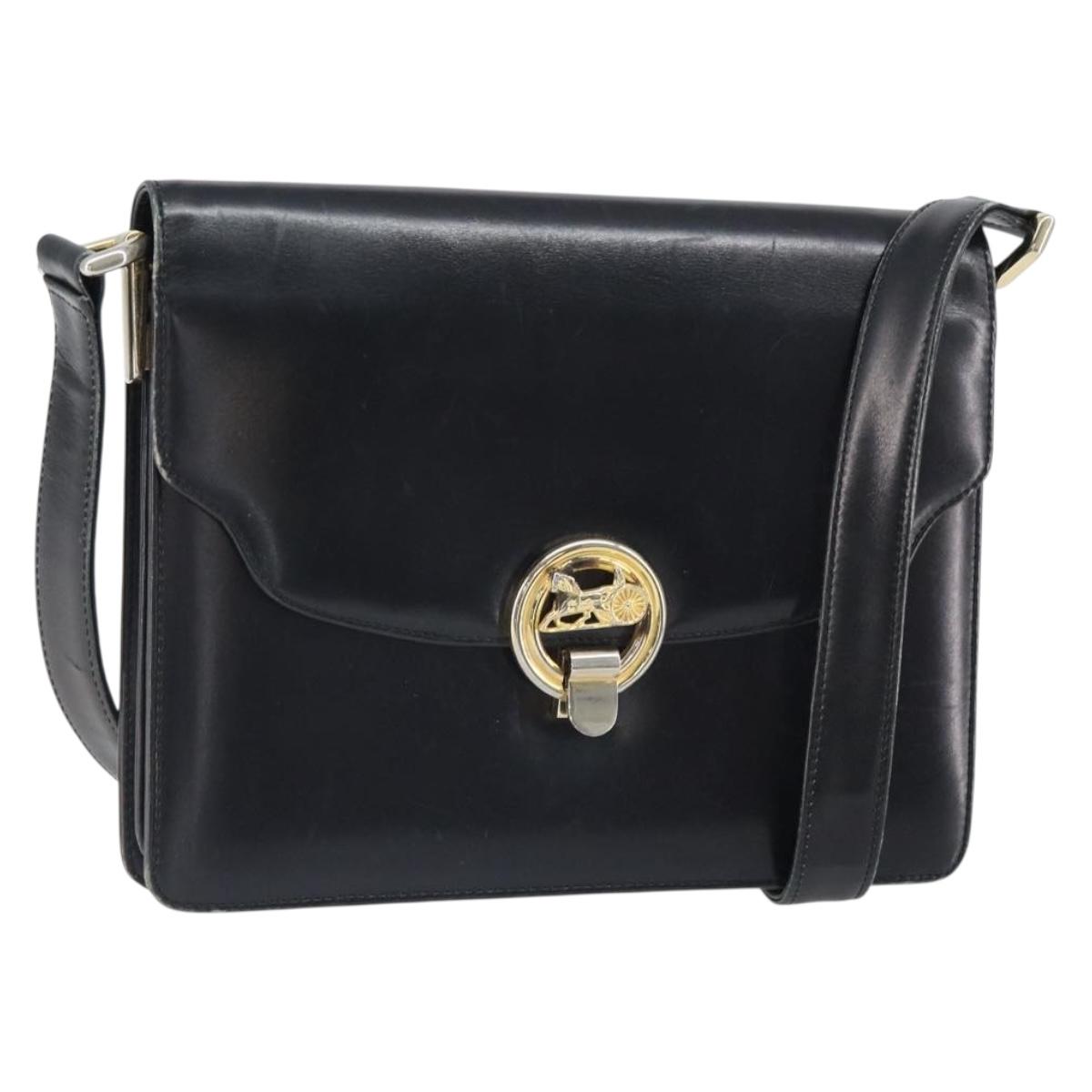CELINE Shoulder Bag Leather Black Gold Auth 166646