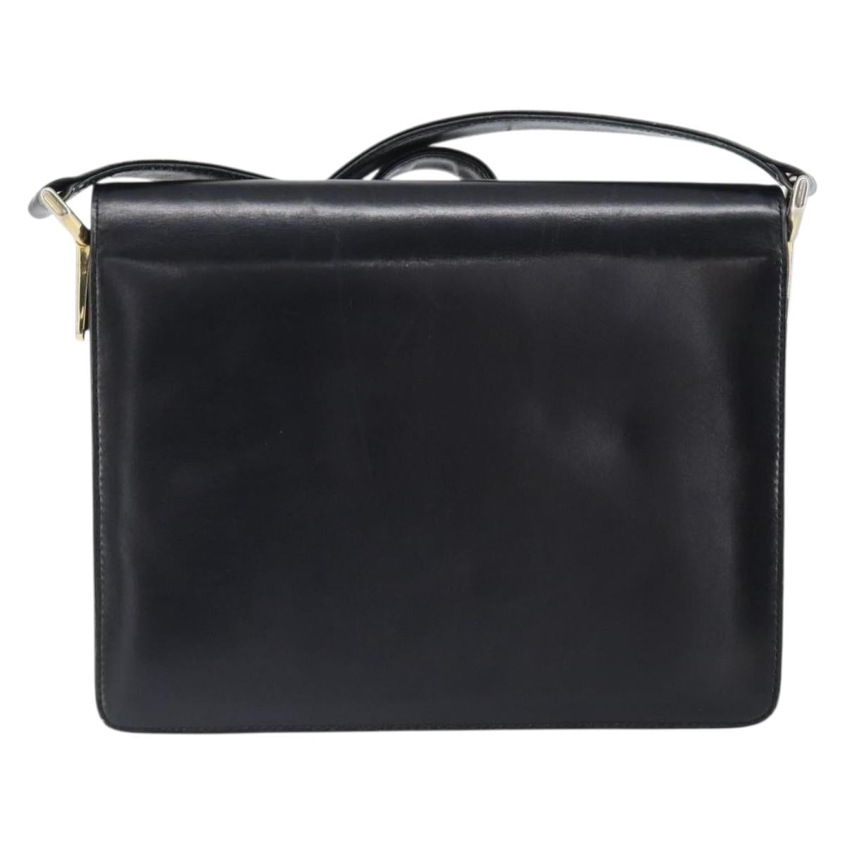 CELINE Shoulder Bag Leather Black Gold Auth 166646
