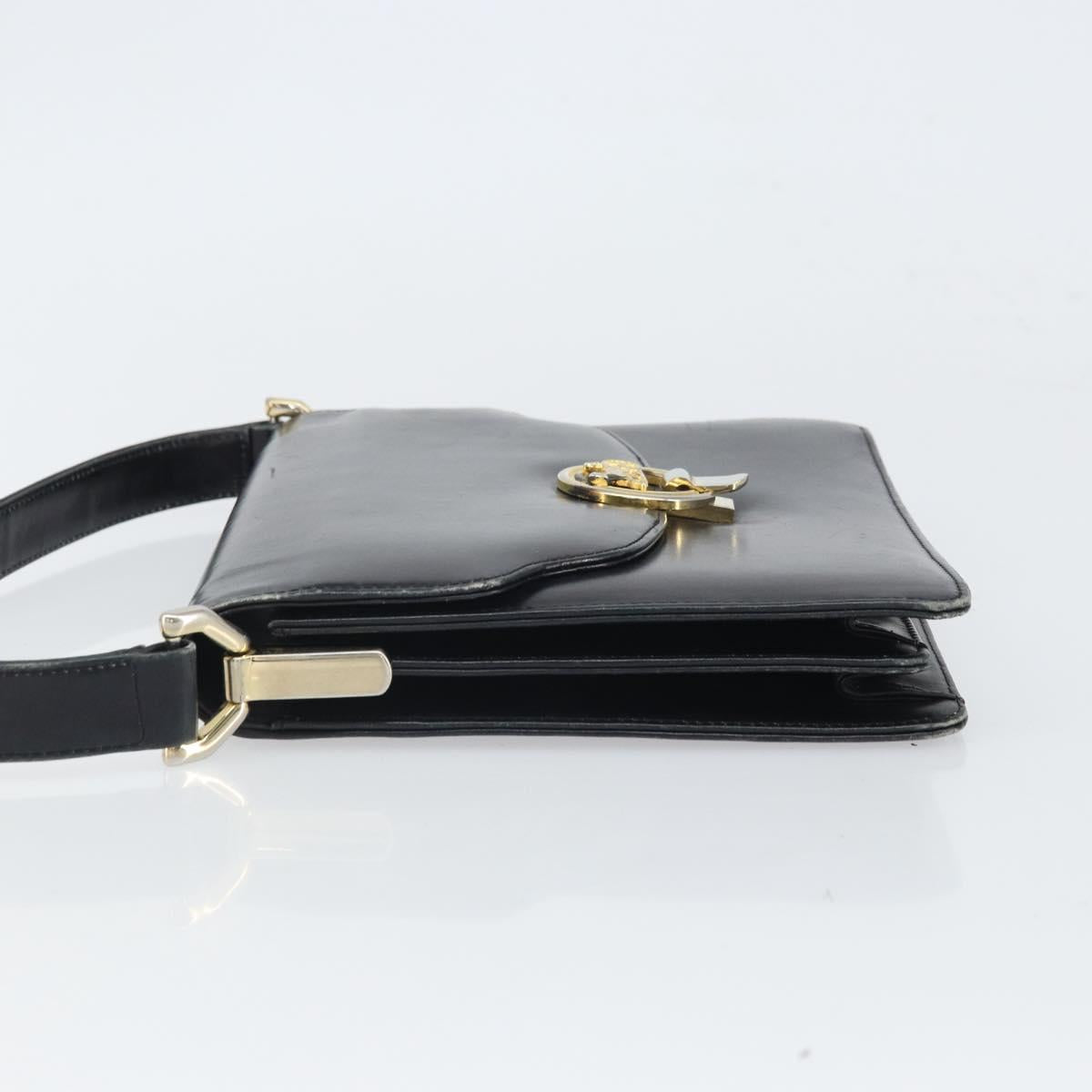 CELINE Shoulder Bag Leather Black Gold Auth 166646